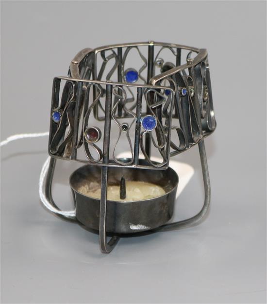 An American? Arts & Crafts style Pennington sterling silver and enamel candle holder, height 75mm.